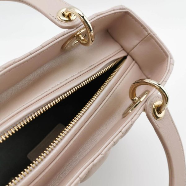 IMG 6269 Lady Dior Medium Handbag Pearlescent Pink Cannage Leather Gold Hardware