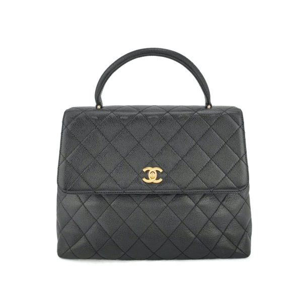 Chanel Chanel Vintage Top Handle Kelly Flap Bag Black Quilted Caviar Leather