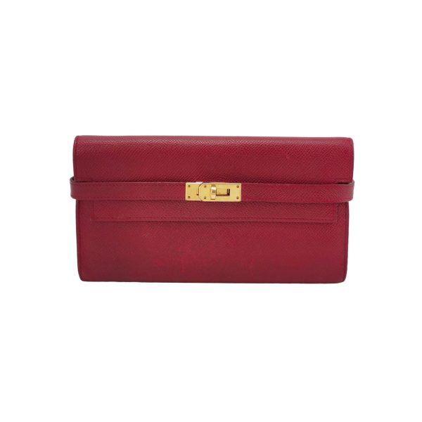 Hermes Hermes Kelly Wallet Burgundy Gold Hardware