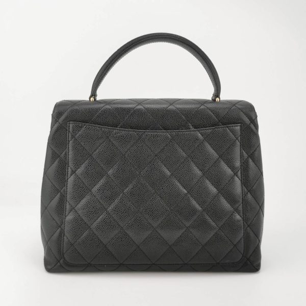 Black Chanel Vintage Top Handle Kelly Flap Bag Black Quilted Caviar Leather