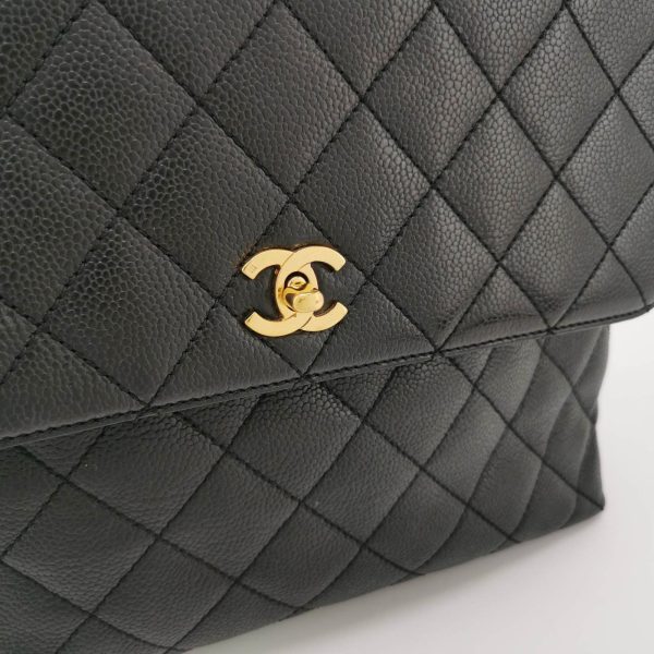 IMG 6486 Chanel Vintage Top Handle Kelly Flap Bag Black Quilted Caviar Leather