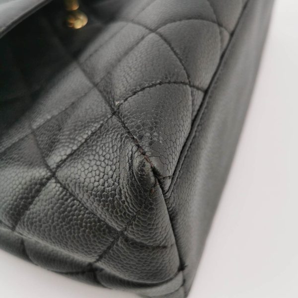 IMG 6488 Chanel Vintage Top Handle Kelly Flap Bag Black Quilted Caviar Leather