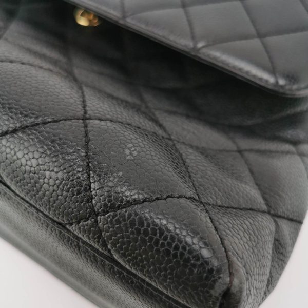 IMG 6489 Chanel Vintage Top Handle Kelly Flap Bag Black Quilted Caviar Leather