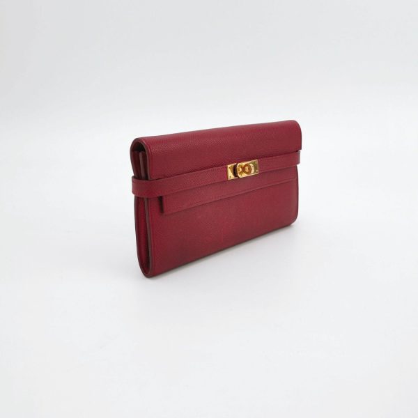 Leather Hermes Kelly Wallet Burgundy Gold Hardware