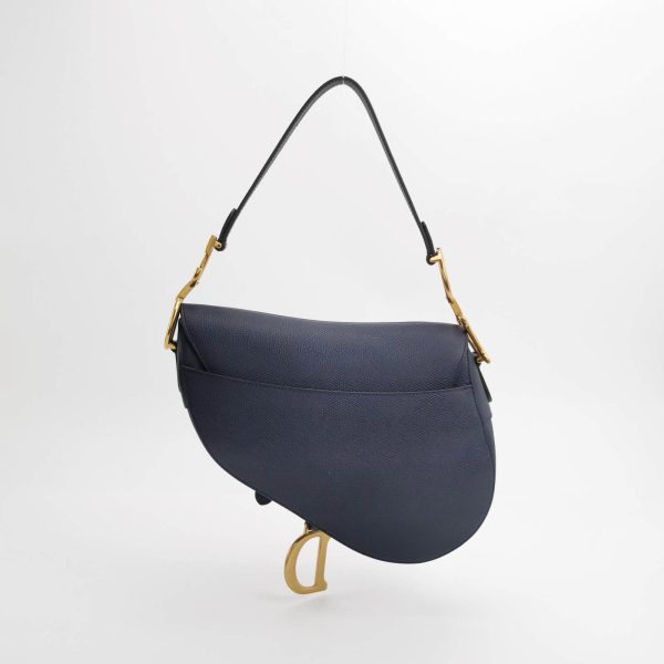 Navy Dior Saddle Navy Medium Grained Leather Handbag