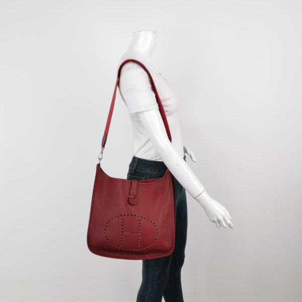 Evelyne Hermes Evelyne 33 Large Crossbody Bag Burgundy with Strap