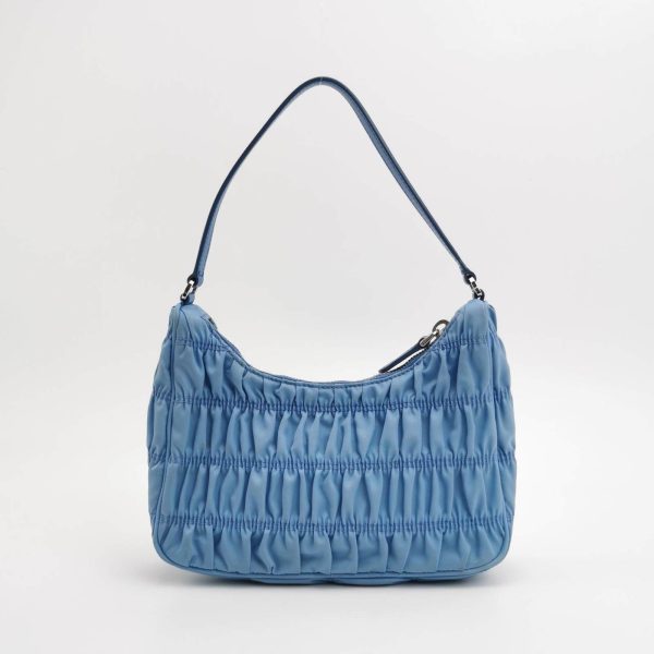 Blue Prada Tessuto Nylon Gaufre Hobo Shoulder Bag Blue