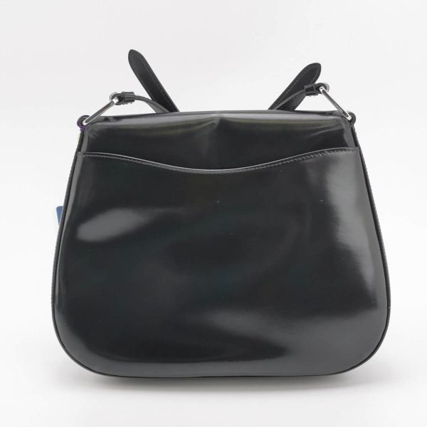 Black Prada Cleo Flap Medium Black Brushed Leather Crossbody Bag