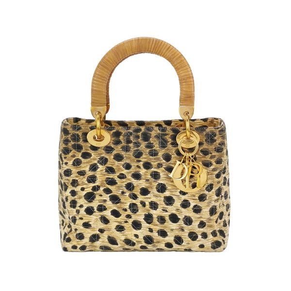 Dior Lady Dior Medium Leopard Print Quilted Cloth Handbag