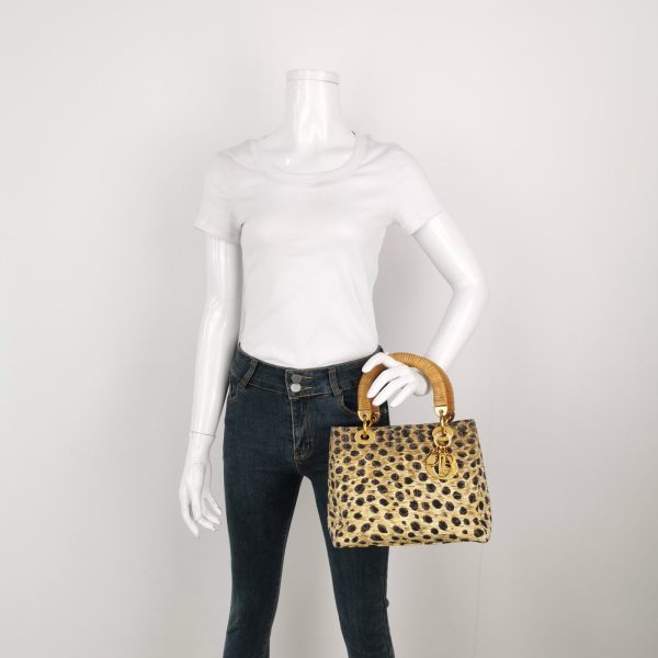 Lady Dior Lady Dior Medium Leopard Print Quilted Cloth Handbag