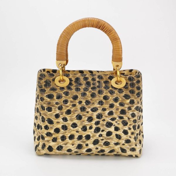 Brown Lady Dior Medium Leopard Print Quilted Cloth Handbag