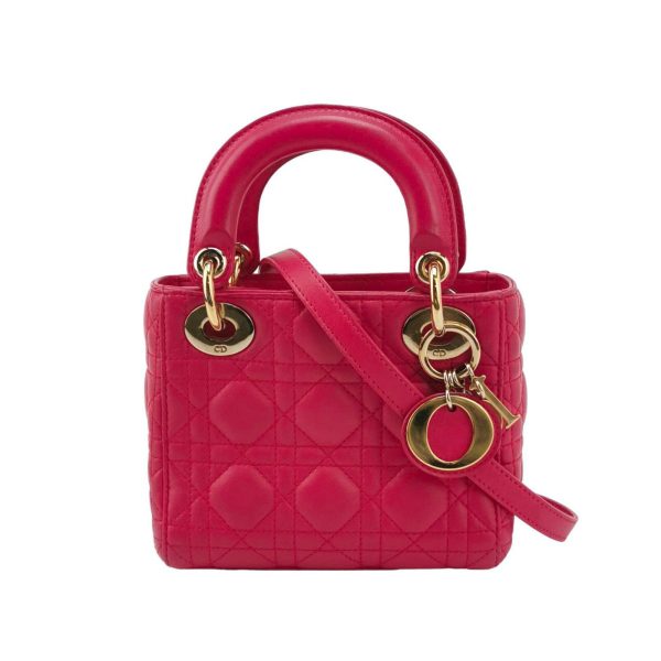 Dior Lady Dior Mini Fuchsia Pink handbag Cannage Leather with strap