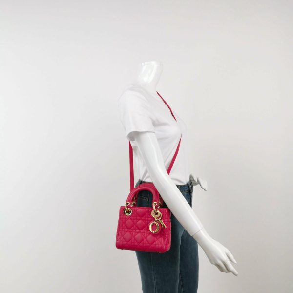 Lady Dior Lady Dior Mini Fuchsia Pink handbag Cannage Leather with strap