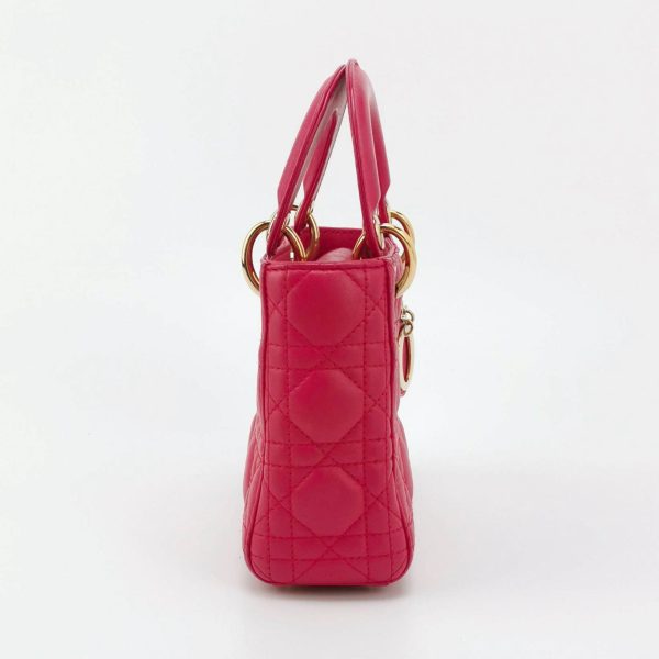 Leather Lady Dior Mini Fuchsia Pink handbag Cannage Leather with strap