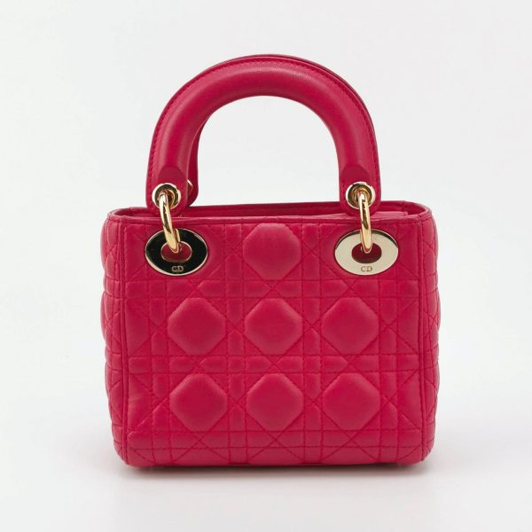 Pink Lady Dior Mini Fuchsia Pink handbag Cannage Leather with strap