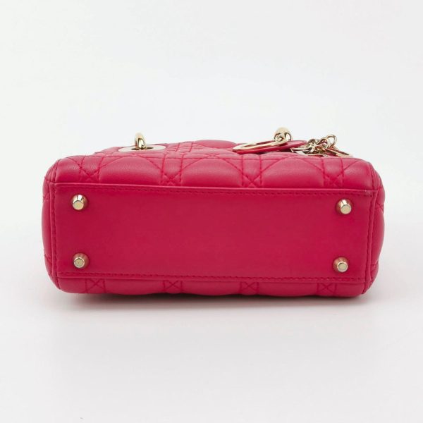 IMG 6865 Lady Dior Mini Fuchsia Pink handbag Cannage Leather with strap