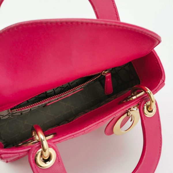 IMG 6866 0ebc3804 18c4 444d a149 15840ebb8f02 Lady Dior Mini Fuchsia Pink handbag Cannage Leather with strap