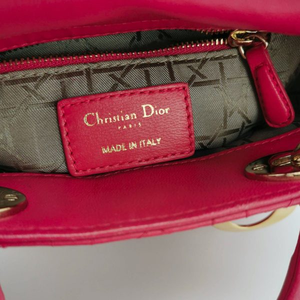 IMG 6867 a24b297a 2d7f 4b48 abb0 e17a41ae430f Lady Dior Mini Fuchsia Pink handbag Cannage Leather with strap