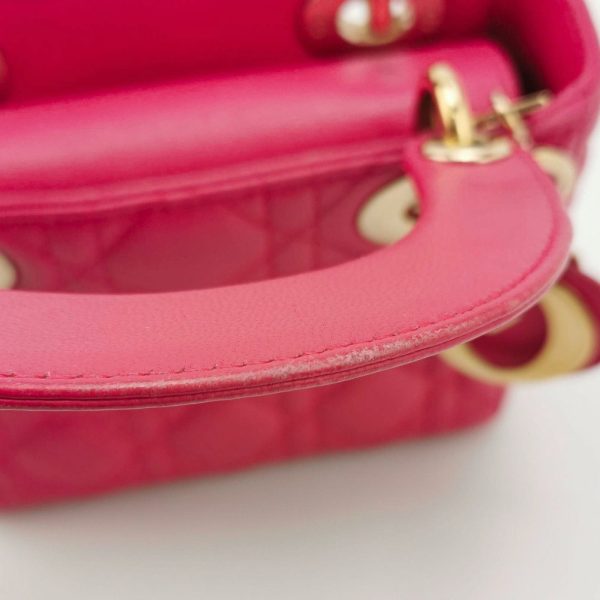 IMG 6873 Lady Dior Mini Fuchsia Pink handbag Cannage Leather with strap