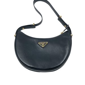 Prada Prada Arqu√© black calfskin leather shoulder bag Crescent Moon Shape