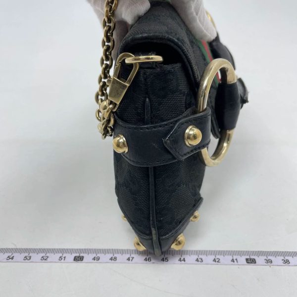 Black Gucci Horsebit 1955 Chain Cloth Black Gucci Monogram with Iconic Gucci Strip