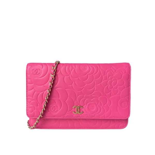 Chanel Chanel Wallet On Chains WOC Classic Pink Camelia Flower Embossed