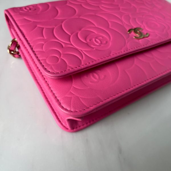 IMG 9114 Chanel Wallet On Chains WOC Classic Pink Camelia Flower Embossed