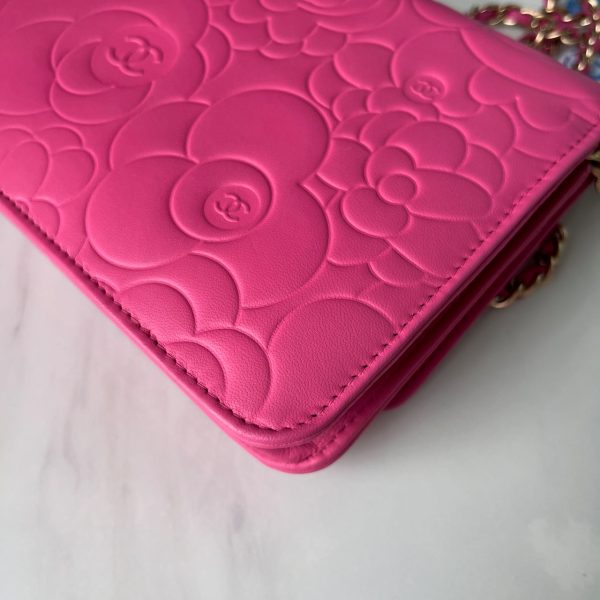 IMG 9116 Chanel Wallet On Chains WOC Classic Pink Camelia Flower Embossed