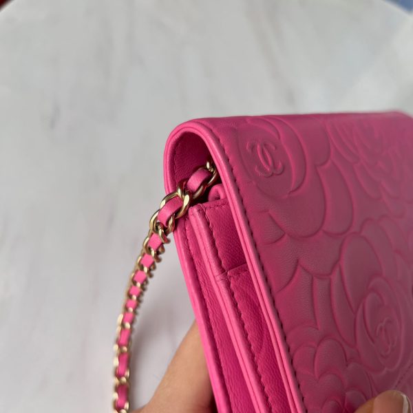 IMG 9117 Chanel Wallet On Chains WOC Classic Pink Camelia Flower Embossed