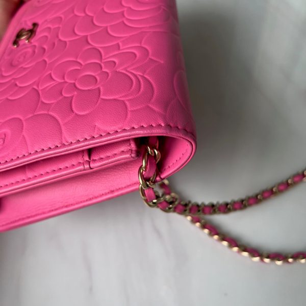 IMG 9118 Chanel Wallet On Chains WOC Classic Pink Camelia Flower Embossed