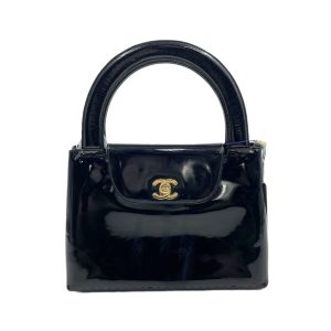 Chanel Chanel Kelly Vintage Top Handle Black Patent Leather with Gold Hardware Medium Size