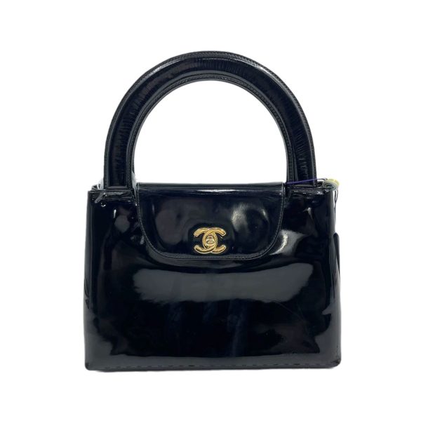 Chanel Chanel Kelly Vintage Top Handle Black Patent Leather with Gold Hardware Medium Size