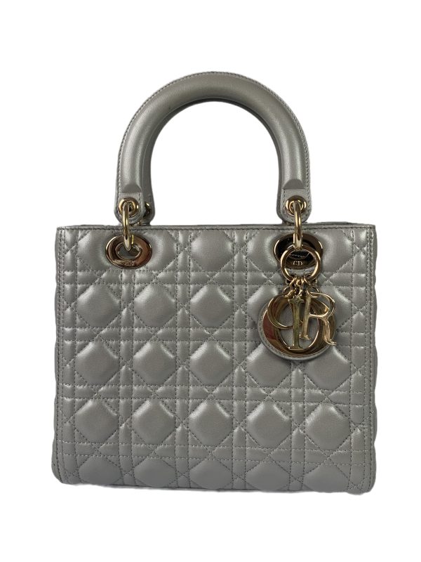 Dior Lady Dior Pearlescent Grey Medium Lambskin Cannage Leather Handbag