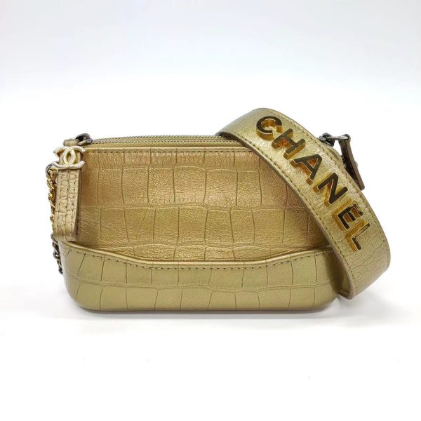 Chanel Chanel Gabrielle Mini Gold Crocodile Embossed Calfskin Leather Crossbody Bag