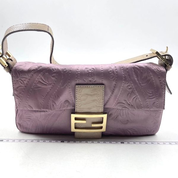 Fendi FENDI Baguette Purple Silk with embossed pattern