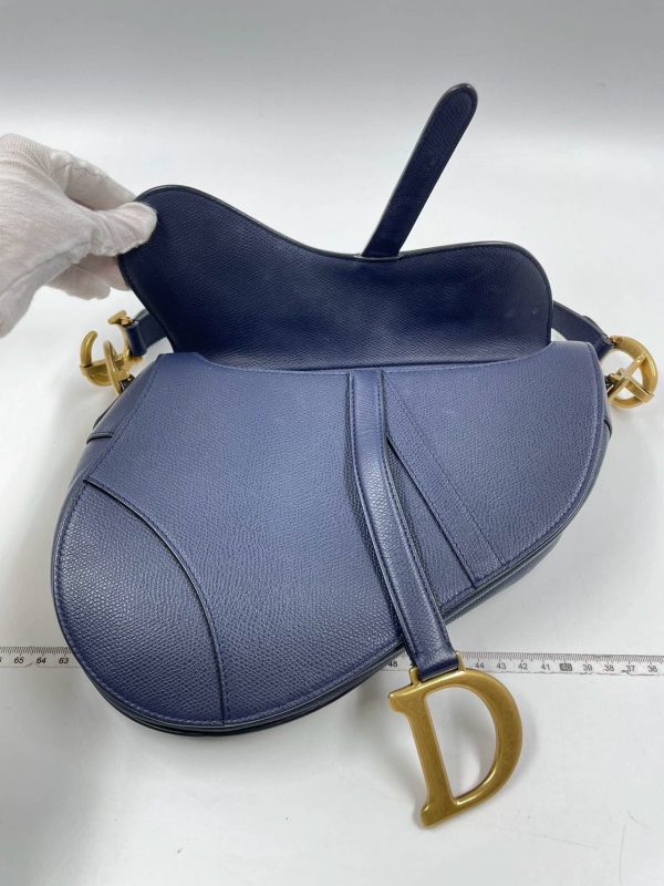 Leather Dior Saddle Blue Medium Grained Leather Handbag Only