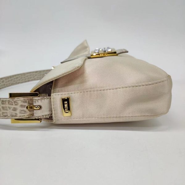 image 4d554010 024b 4e32 8146 7c1218fbae16 FENDI Baguette Cream Biege Silk with Crystal Buckle