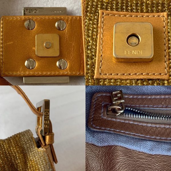 Gold Fendi Baguette in Gold beads and Gold iridescent leather