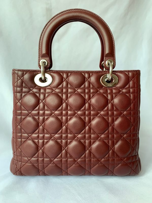 Burgundy Lady Dior Medium Burgundy Cannage Lambskin Leather with strap