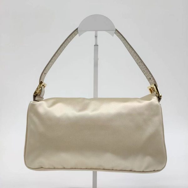 Silk FENDI Baguette Cream Biege Silk with Crystal Buckle