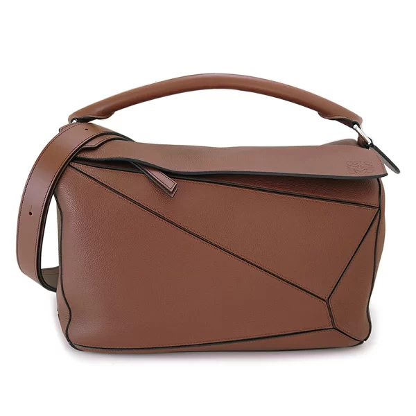 loewepuzzlelarge LOEWE Large Leather Shoulder Bag Cognac