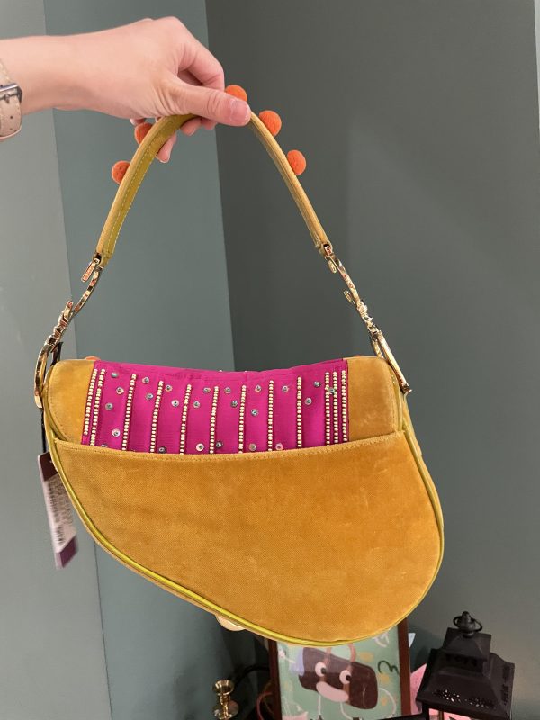 Velvet Limited Edition John Galliano era Dior Saddle bag with pompom and bead