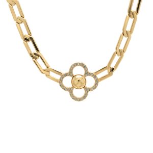 1 Louis Vuitton Necklace Rhinestone Gp Gold