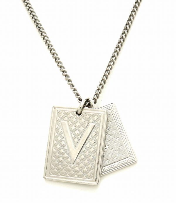 1 Louis Vuitton Collier Plaques Gambling Pendant Necklace Silver