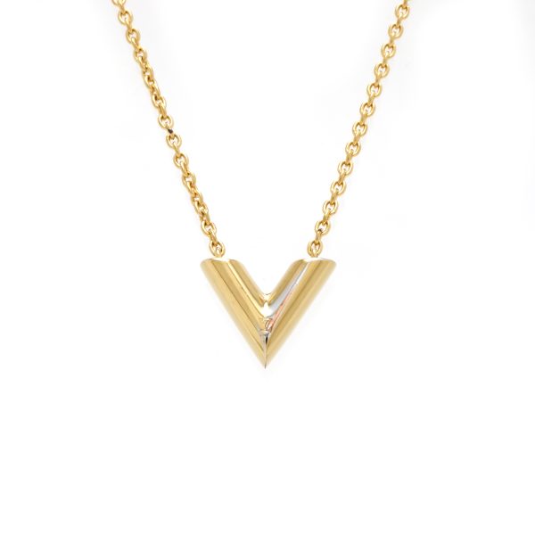 1 Louis Vuitton Essential V Necklace Pendant GP Gold