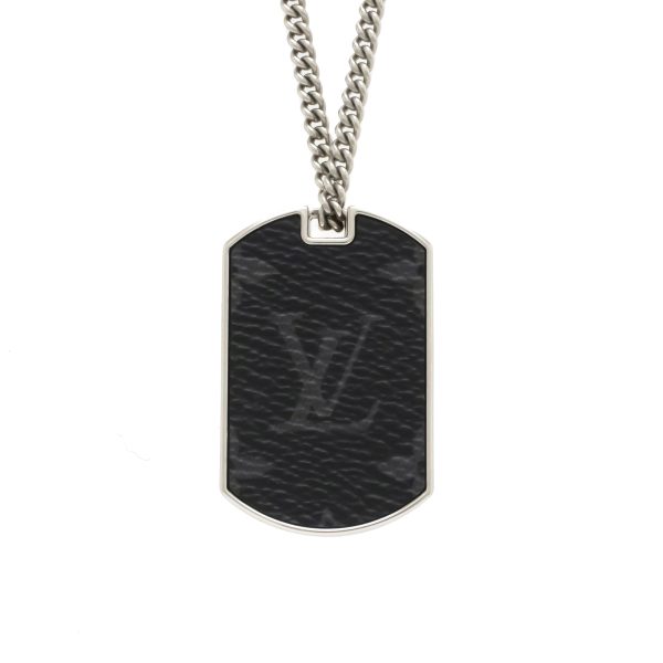 1 Louis Vuitton Monogram Eclipse Necklace Pendant Silver