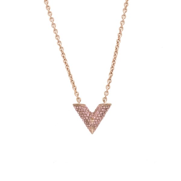 1 Louis Vuitton Essential V Strass Necklace Pendant Metal Rhinestone Pink