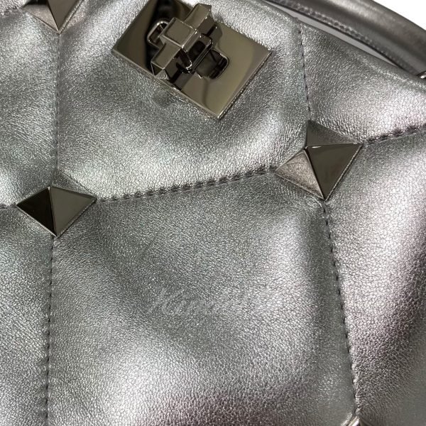 10 Valentino Roman Studs Metallic Nappa Leather Small Handle Bag