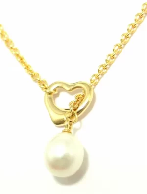 11630555 TIFFANYCo Tiffany Elsa Peretti Open Heart Lariat Fresh Water Pearl Necklace K18YG Yellow Gold