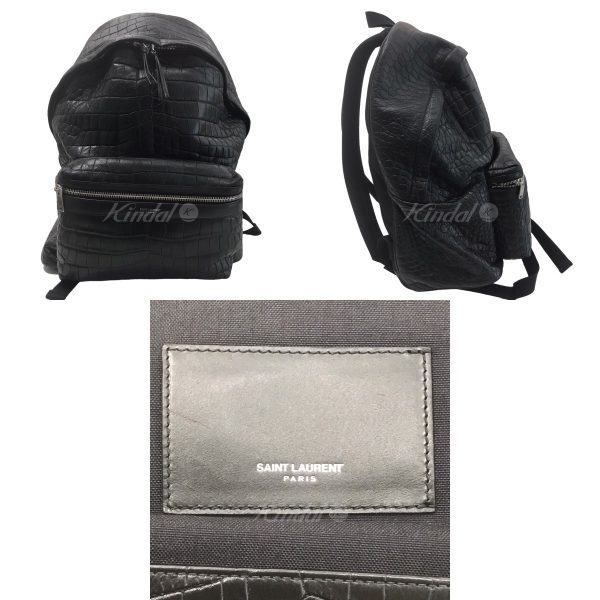 2 Saint Laurent Paris Croco Embossed City Leather Black Backpack